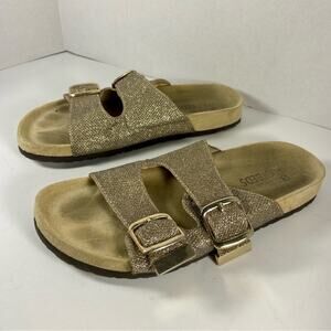 WHITE MOUNTAIN leather gold glitter sandals boho festival Birkenstocks style